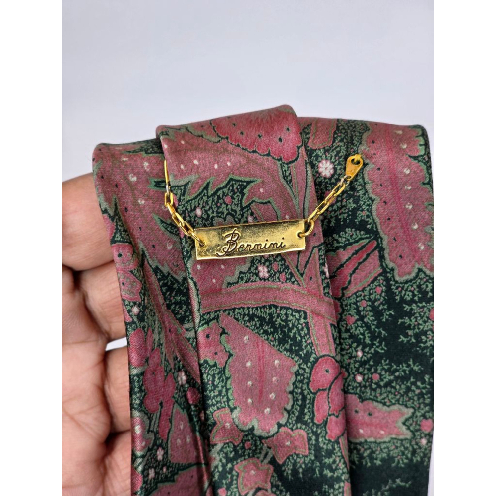 Bernini Men's Black Pink Paisley Silk Tie One Size - Picture 3 of 3